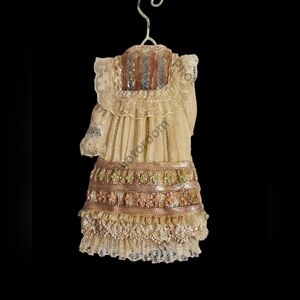 Victorian Style Cream And Brown Lacey Sparkly Dress On Hanger Ornament